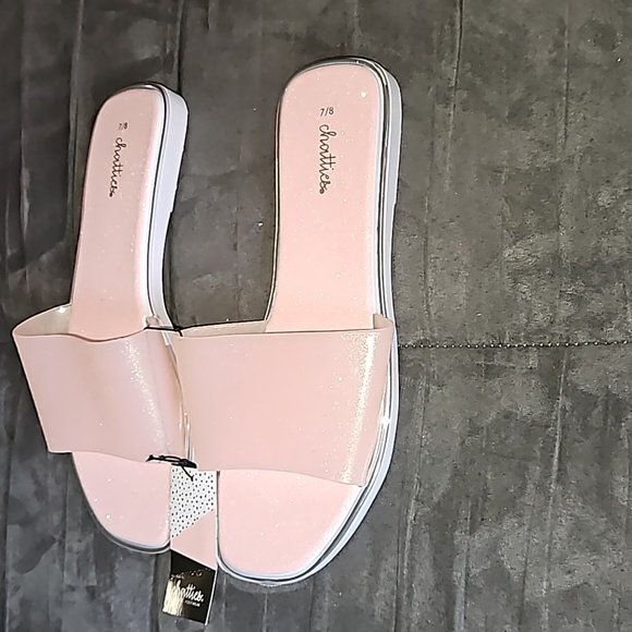 Chatties Women Light Pink Glitter Slide Sandals White Soles ManMade Size 7/8 M - Picture 2 of 8